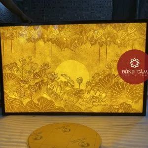 Tranh trúc chỉ mẫu hoa sen kết hợp bồ đề, đẹp rẻ TC13