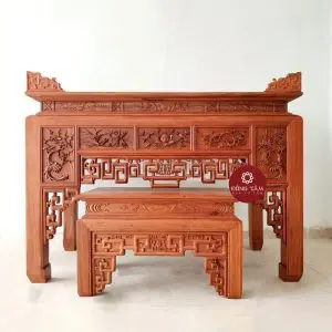 Án gian thờ gỗ hương đá đục tứ quý DT03