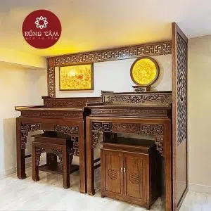 Bộ bàn thờ tam cấp thờ phật và gia tiên màu nâu mẫu DT15