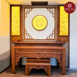 Mẫu bàn thờ gỗ gõ sang trọng, cao cấp DT42