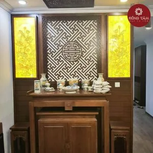 Mẫu bàn thờ chung cư gỗ gõ hiện đại DT46