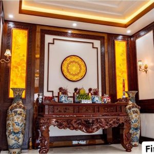 Mẫu bàn thờ gia tiên gỗ gõ chạm khắc tinh xảo DT28